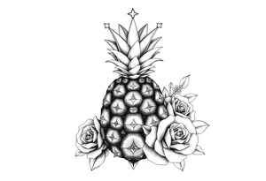 powerful pineapple with a crown,and diamonds and roses tattoo idea