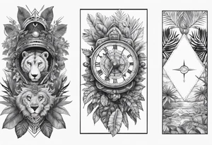 arm sleeve tattoo with The Helm of Awe surrounded by jungle plants tattoo idea