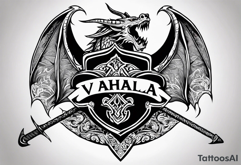 Valhalla death 
prayer sword dragon head axe tattoo idea