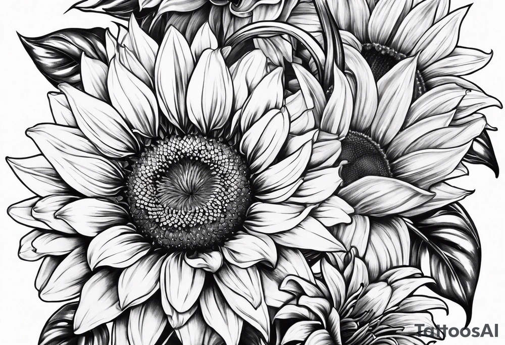 Sunflower and Lilly sleeve tattoo idea