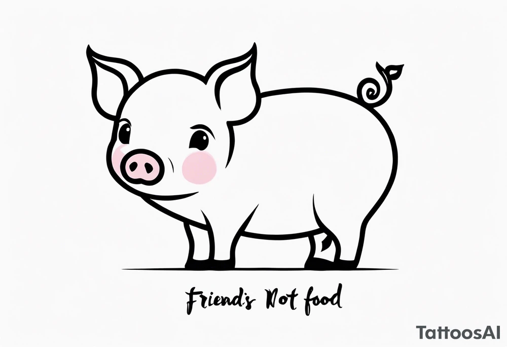 minimalist tattoo of a cute pig or piglet that contains text: "friends. not food" tattoo idea
