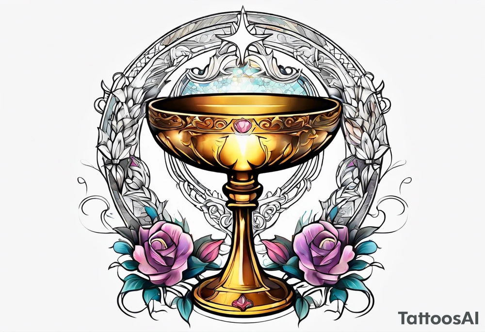 chalice surrounded by halo tattoo idea