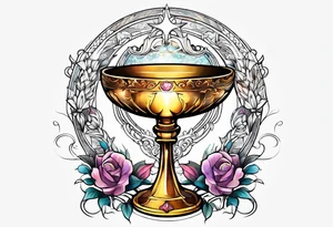 chalice surrounded by halo tattoo idea