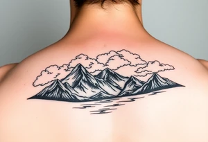 Clouds with mountains and water in Colorado majestic realistic tattoo idea