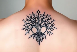 yggadrisl tree of life with circle. Jai , Phoebe, Imogen, Matilda in the circle tattoo idea