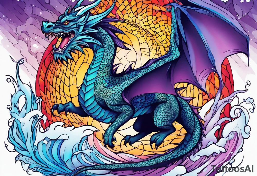 Flying dragon, ice around tattoo idea