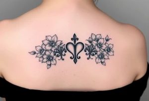 6 of hearts card with fleur de lis as the hearts and magnolias in the background tattoo idea