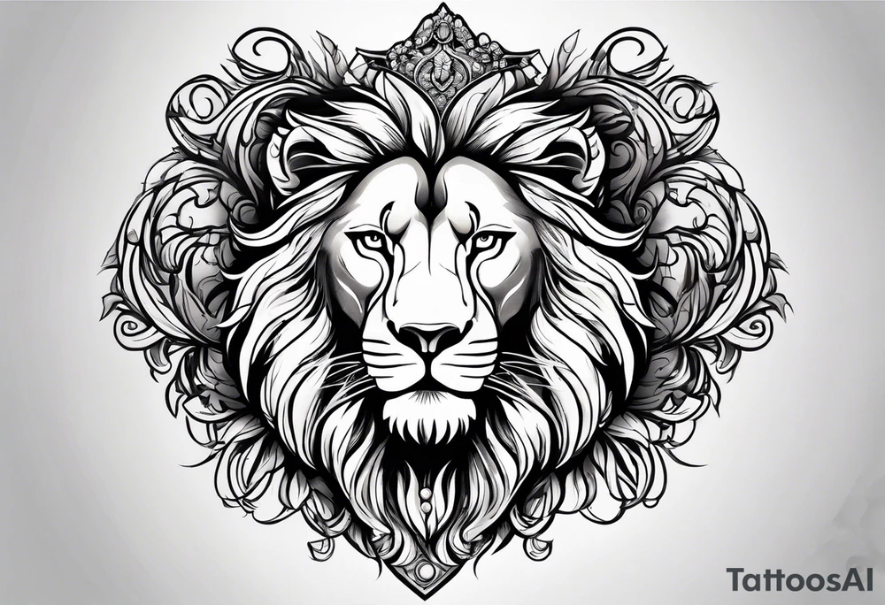 Leo symbol in the middle of lion and lioness tattoo idea