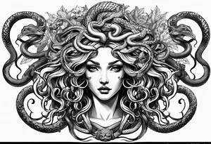 arm tattoo of Medusa as a statue with snakes for hair tattoo idea