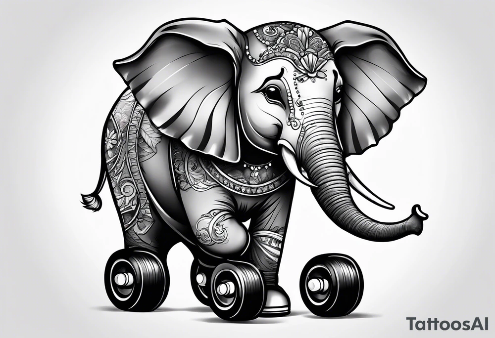 Baby elephant roller skating tattoo idea