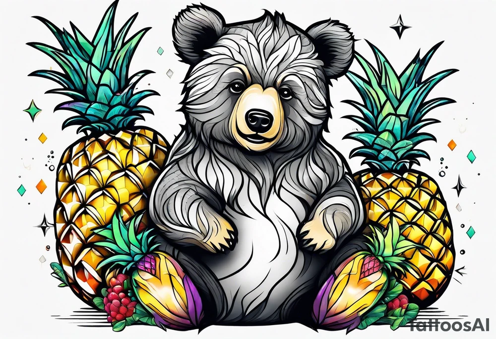 bear hugging pineapple tattoo idea