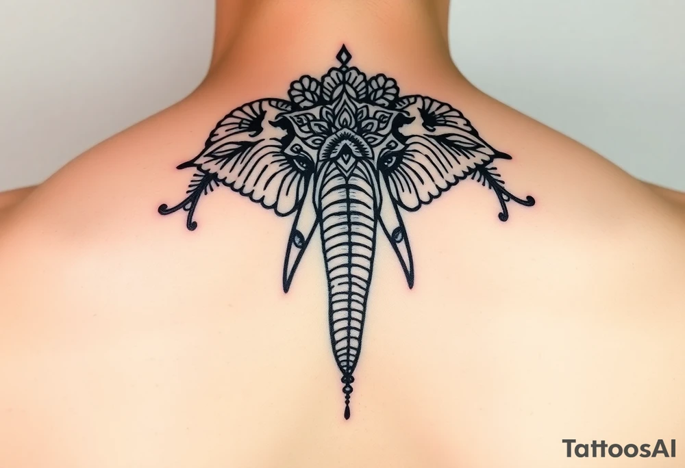 elephant head mandala upturned trunk henna tattoo idea