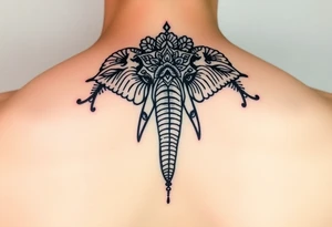 elephant head mandala upturned trunk henna tattoo idea