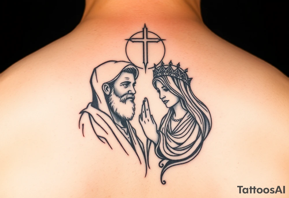 Father son and the holy spirit tattoo, no human faces, be creative with it.  Use only non human imagry tattoo idea