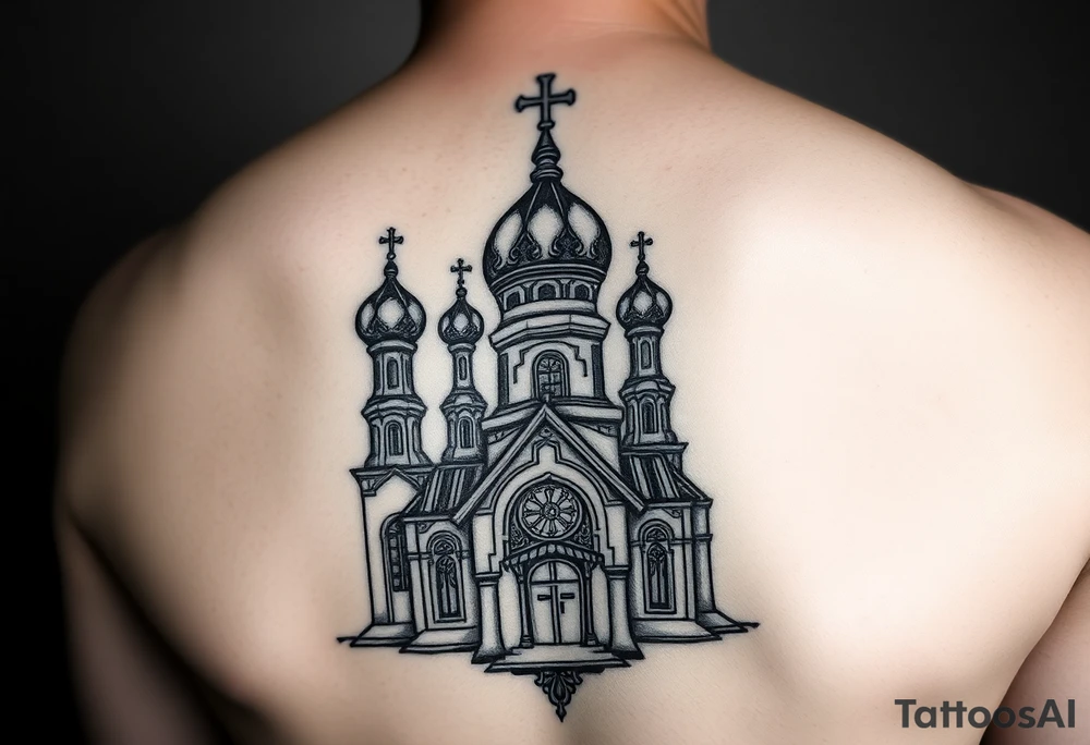 Russian church and orthodox icon realistic tattoo idea