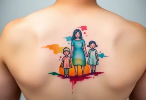 Family 2 parents 2 kids with colour around the caracters and empty caracters and sunrise tattoo idea