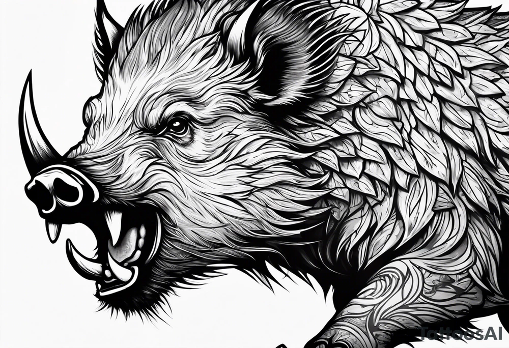 angry boar front tattoo idea