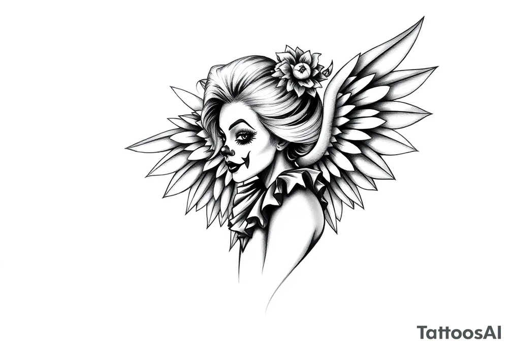 Clown Girl Angelic Wings tattoo idea