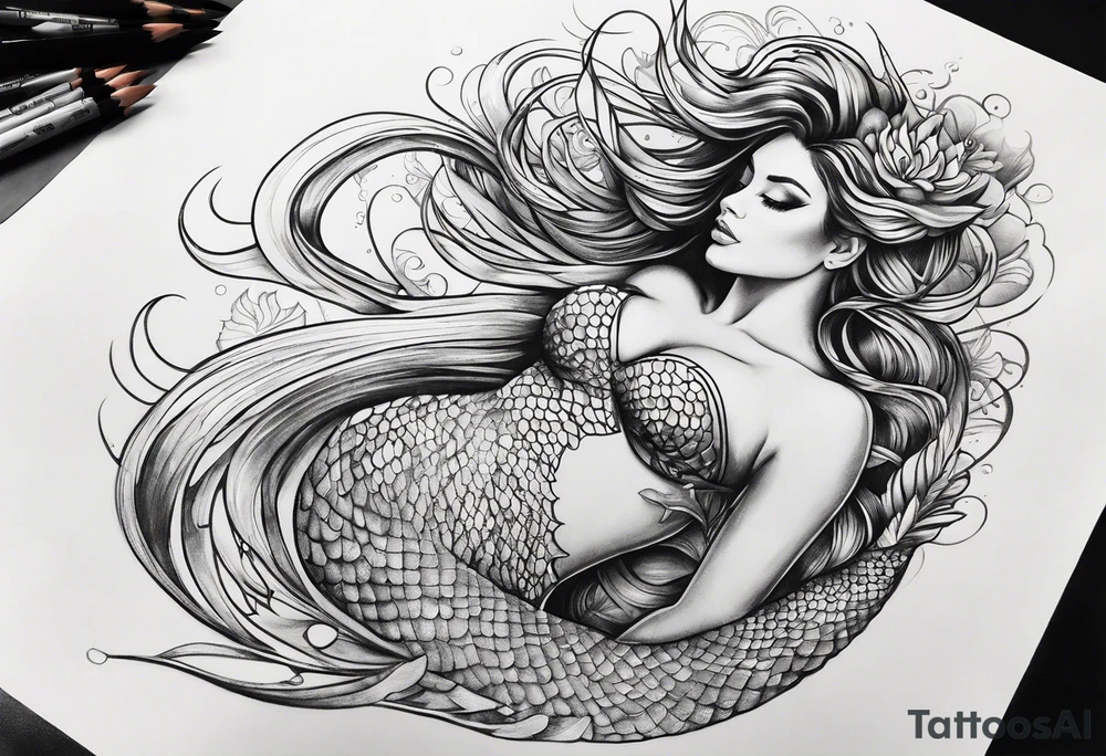 flowing mermaid tail tattoo idea