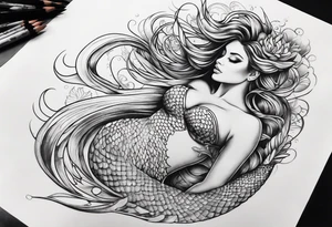 flowing mermaid tail tattoo idea