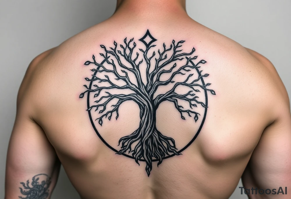 yggadrisl tree of life with circle tattoo idea