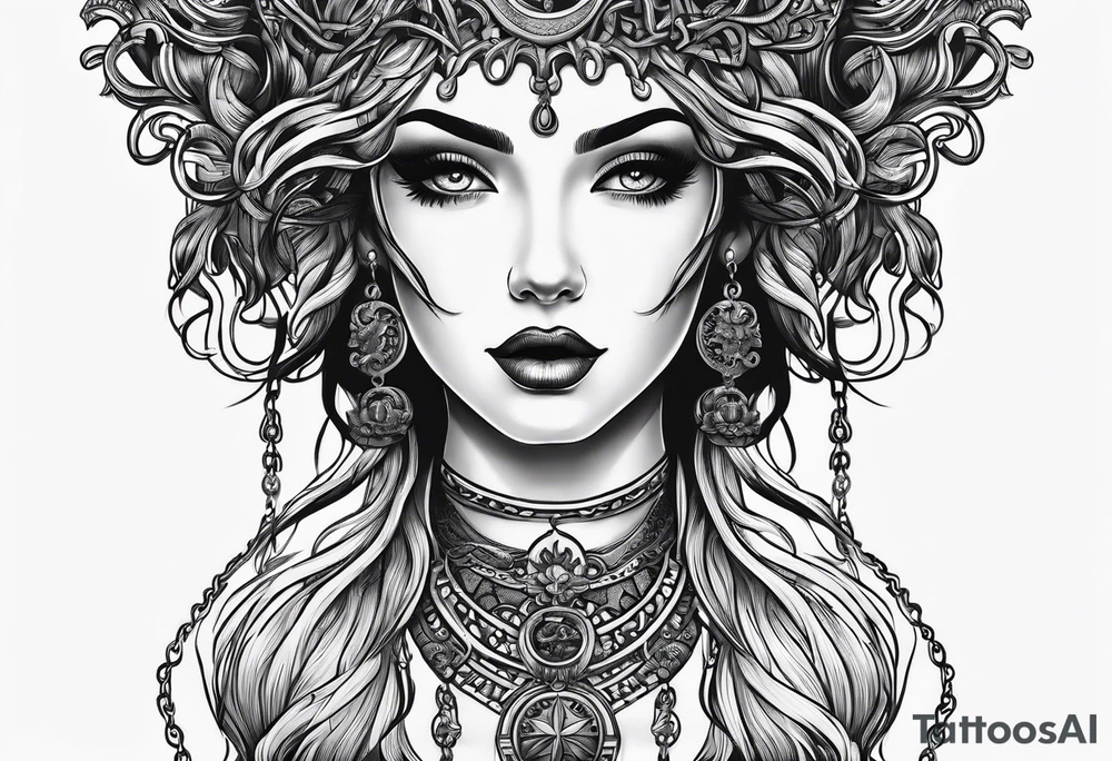 Gothic Medusa lady head blackwork tattoo idea