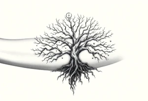 mystical tree of life with cosmic roots and celestial branches tattoo idea