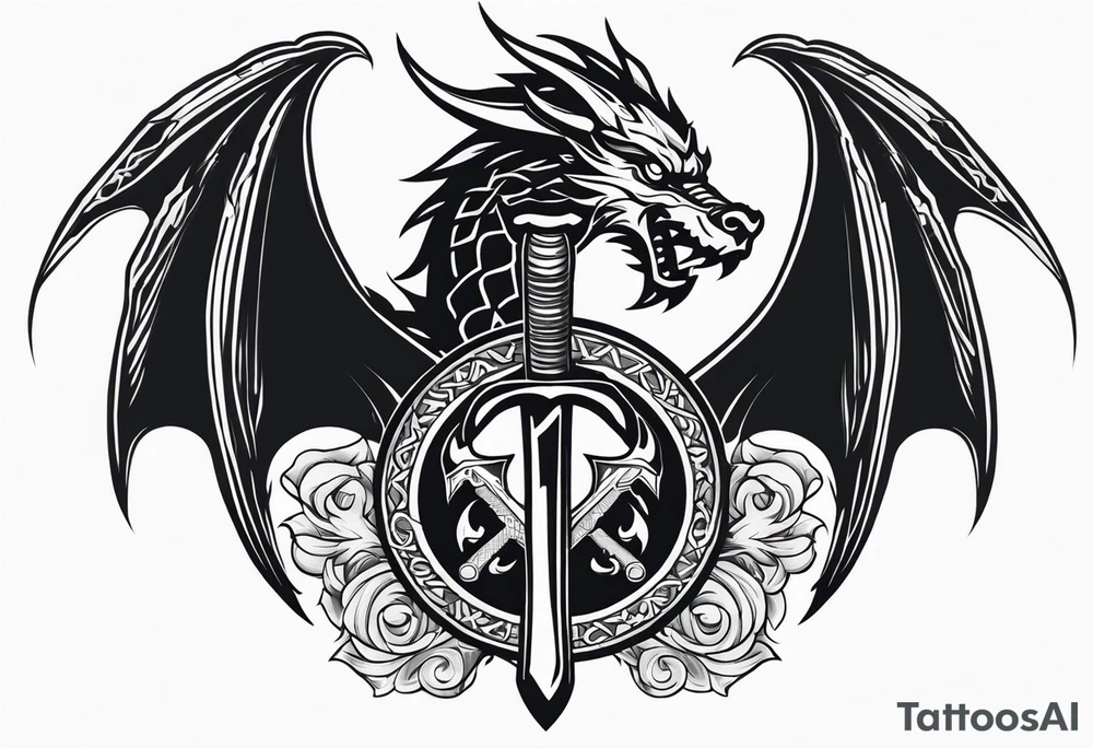 Valhalla sword shield dragon axe tattoo idea