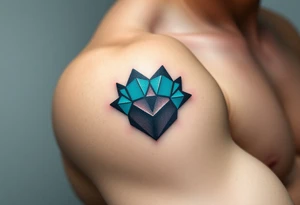 A geometric-style paw heart, composed of sharp angular lines in shades of black and dark teal, creating a modern, edgy look tattoo idea