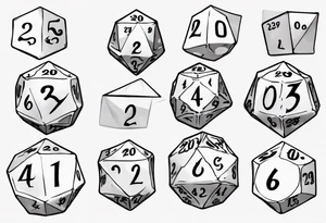 A large singular 20-sided dice with a 20 on top and numbers in the dice tattoo idea