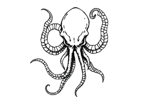 A minimalist blackwork tattoo design of an evil kraken The kraken is viewed from a 45-degree angle facing left, with its head centered. tattoo idea