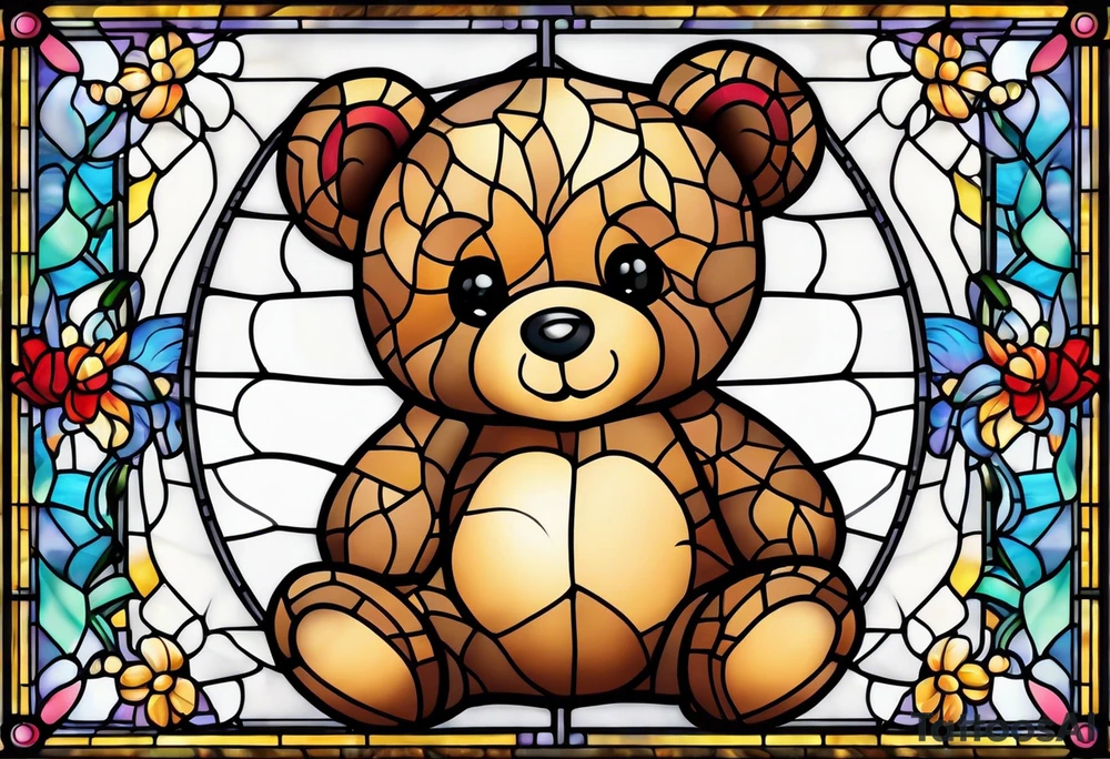 Cute teddy bear stained glass tattoo idea