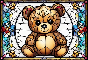 Cute teddy bear stained glass tattoo idea