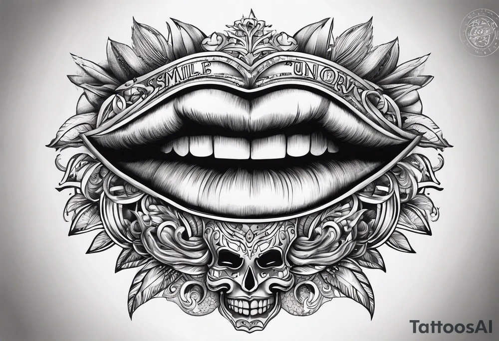 una maschera che piange e una che ride con una scritta smile now cry later tattoo idea