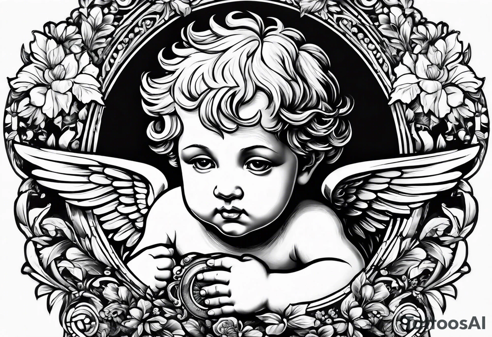 Cherub looking down tattoo idea