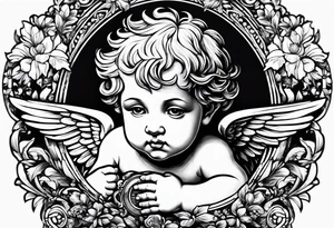 Cherub looking down tattoo idea