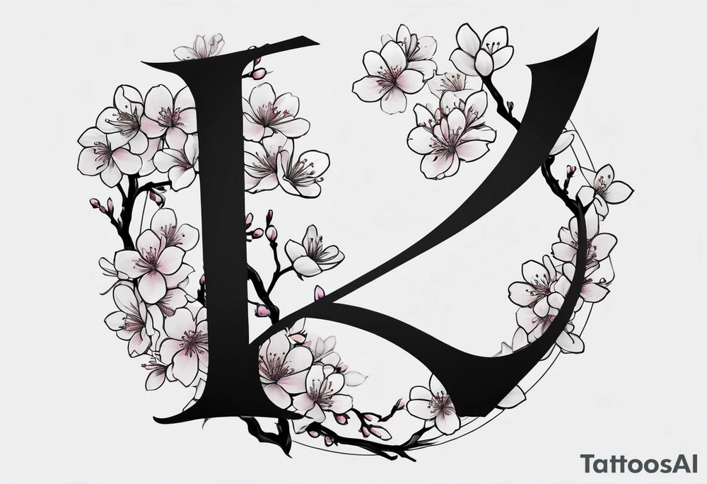 Kanji letter for shadow inside half circle with cherry blossoms tattoo idea