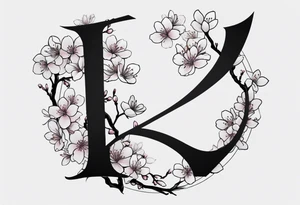Kanji letter for shadow inside half circle with cherry blossoms tattoo idea