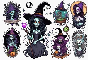 a Tim Burton-style witch necromancer tattoo idea
