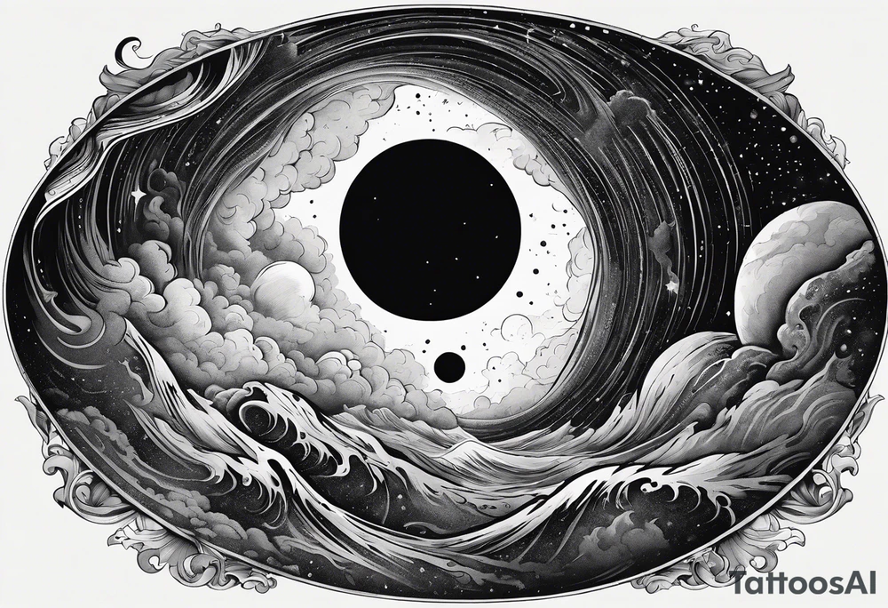Large black hole swallowing earth. as Earth is swallowed space and time is stretched and deformed tattoo idea