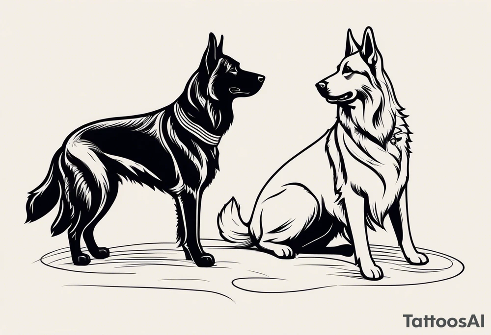 a black German shepherd vs a golden retriever in Jiu Jitsu tattoo idea