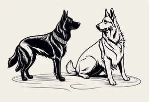 a black German shepherd vs a golden retriever in Jiu Jitsu tattoo idea