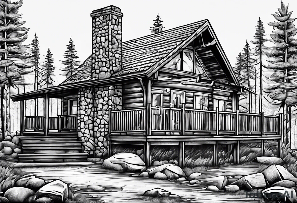 cross, campfire, golf , whiskey glass, cabin tattoo idea