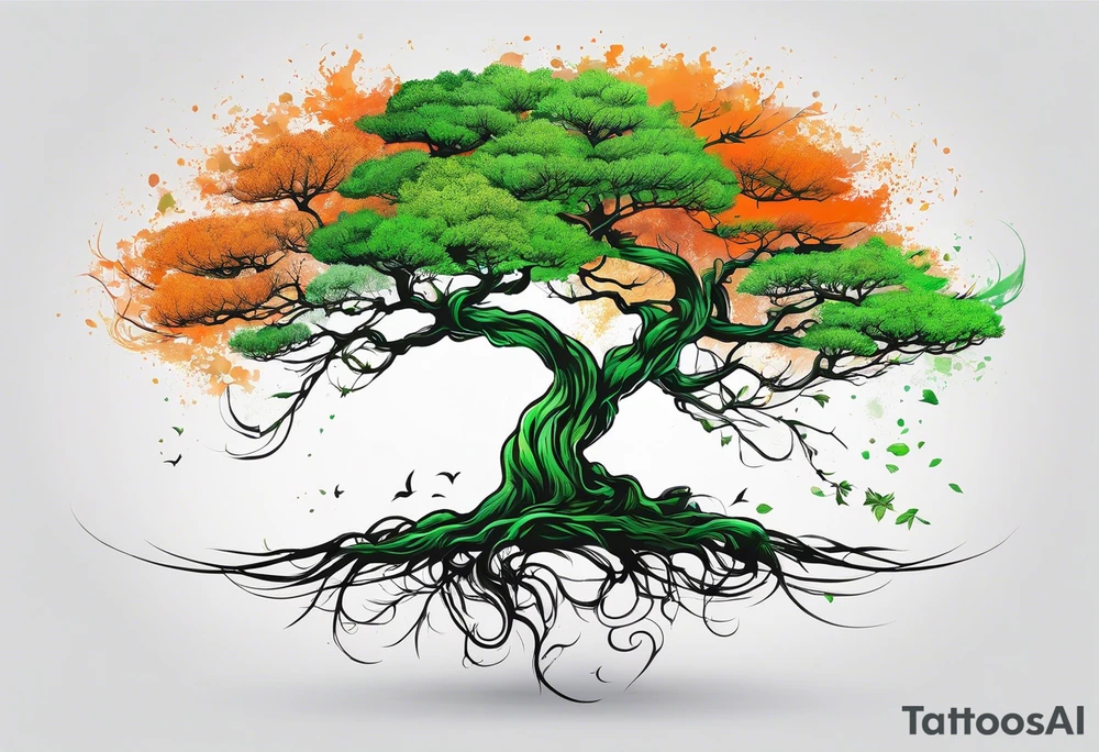Action Tree Service using colors green and orange tattoo idea