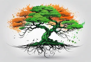 Action Tree Service using colors green and orange tattoo idea