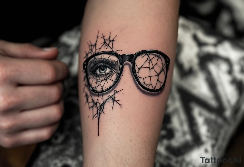 cracked glasses memory of poor eyesight reminder to take care of eyesight, men's tattoo on arm tattoo idea