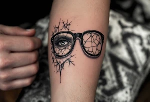 cracked glasses memory of poor eyesight reminder to take care of eyesight, men's tattoo on arm tattoo idea