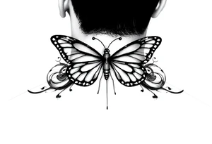 Half butterfly behind ear with swirls tattoo idea