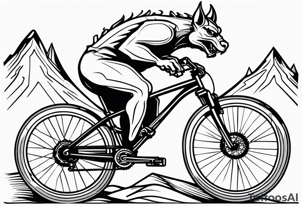 gargoyle riding a full suspension mountain bike with a shadow tattoo idea