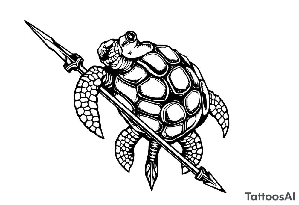 Turtle holding a trident tattoo idea